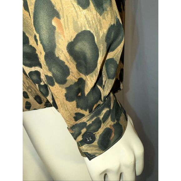 Vintage Chaus Women’s Blouse Leopard Animal Print Long Sleeve Button Front Chiff - Picture 7 of 13